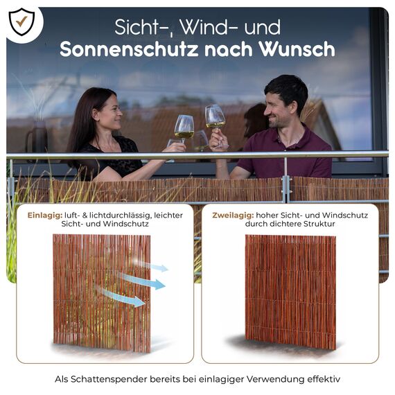 BOOGARDI Weidenmatte - 20 Größen - Weidenzaun 140 cm hoch x 300 cm lang - Sichtschutzmatte Balkonverkleidung Gartenzaun Sichtschutz Zaun Garten Balkon Sichtschutzzaun Holz Weide