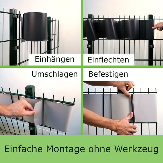 workingHOUSE PVC Sichtschutzstreifen 650g/m² Premium für Doppelstabmatten Zaun – 4er Spar-Set (140m Gesamtlänge), Anthrazit RAL 7016 | Wind- & Blickschutz, wetterfest, inkl. Clips