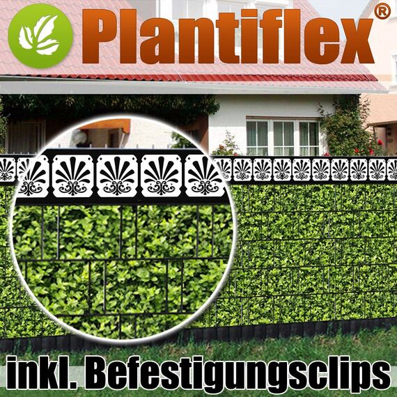 Plantiflex Sichtschutz Rolle 35m Blickdicht PVC Zaunfolie Windschutz für Doppelstabmatten Zaun (Zierstreifen-Ornament)