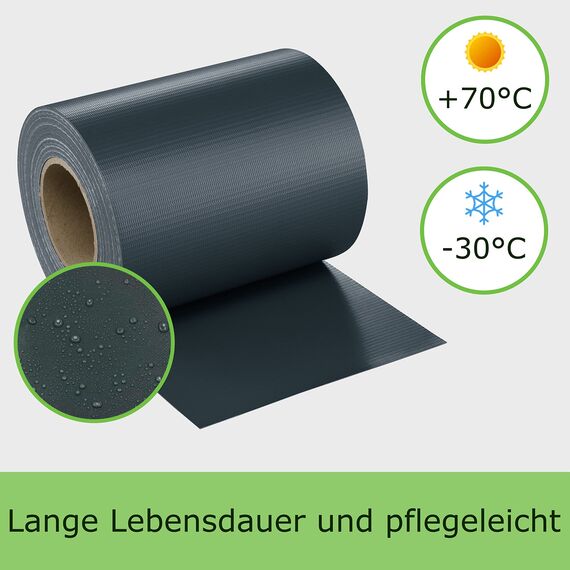 WORKINGHOUSE PVC Sichtschutzstreifen 450g/m² Standard für Doppelstabmatten Zaun – 50m Rolle, Anthrazit RAL 7016 | Wind- & Blickschutz, wetterfest, inkl. Clips