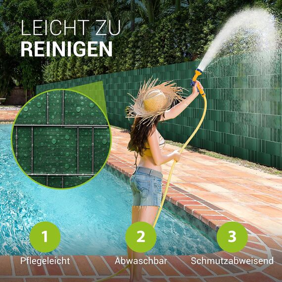 Juskys PVC Sichtschutzstreifen Doppelstabmatten Zaun - 35m x 19 cm - 30 Befestigungsclips - grün - Zaunfolie Sichtschutz Windschutz Garten Gartenzaun