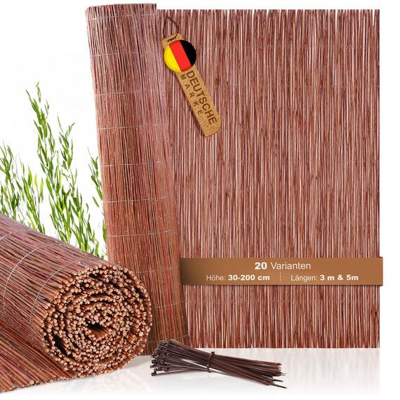 BOOGARDI Weidenmatte - 20 Größen - Weidenzaun 120 cm hoch x 500 cm lang - Sichtschutzmatte Balkonverkleidung Gartenzaun Sichtschutz Zaun Garten Balkon Sichtschutzzaun Holz Weide