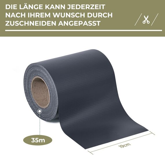 Zichaojia Sichtschutzstreifen Zaun 35 m x 19 cm inkl.20 Clips, PVC Sichtschutz Zaunfolie Sichtschutzstreifen Doppelstabmatten für Gartenzaun (35 m x 19 cm, Anthrazit)