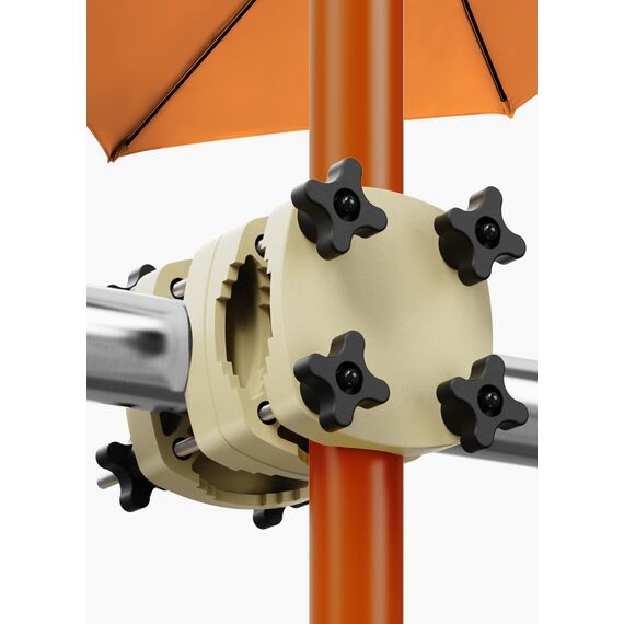4smile Sonnenschirmhalter Balkongeländer SunnyGuy, Sandbraun - Bombensichere, universelle Sonnenschirm Halterung Balkon - Kompakte Schirmhalterung Balkongeländer ersetzt Sonnenschirmständer Balkon