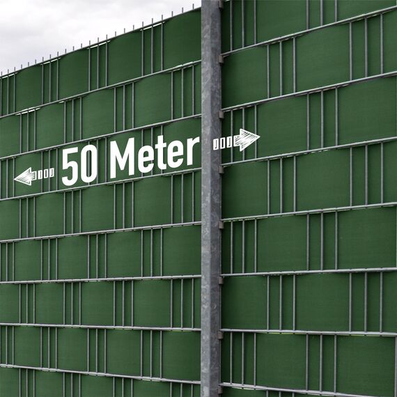 MERCEO Stabmattenzaun-Sichtschutzstreifen, PVC-Folie in Grün/Moosgrün, 19 cm hoch, 50 m lang, inkl. 40 Befestigungsclips, Zubehör zur Verkleidung von Doppelstabmattenzäunen und Einzelstabmattenzäun