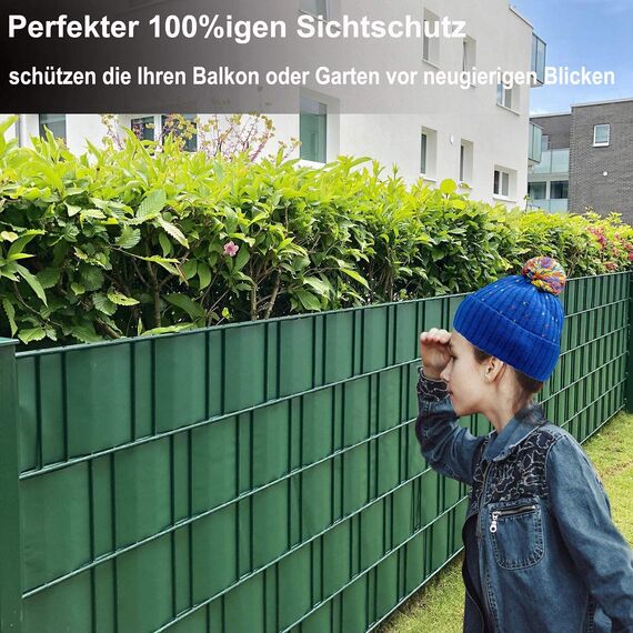 Sichtschutzstreifen Zaun 50 m x 19 cm inkl.30 Clips, Sichtschutz Zaunfolie PVC Sichtschutzstreifen Doppelstabmatten für Gartenzaun, Balkon/Diverse Farben
