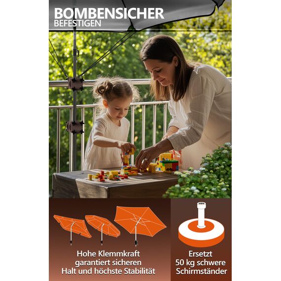 4smile 2 x Sonnenschirmhalter Balkongeländer SunnyGuy, Taupe + Windsicherung für Sonnenschirme - Schirmhalterung Balkongeländer als Sonnenschirmständer Balkon - Sonnenschirm Halterung Balkon