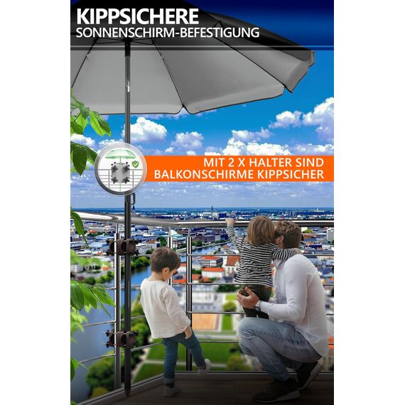 4smile Sonnenschirmhalter Balkongeländer SunnyGuy 2er Set, Taupe - Bombensichere, universelle Sonnenschirm Halterung Balkon - Kompakte Schirmhalterung Balkongeländer ersetzt Sonnenschirmständer