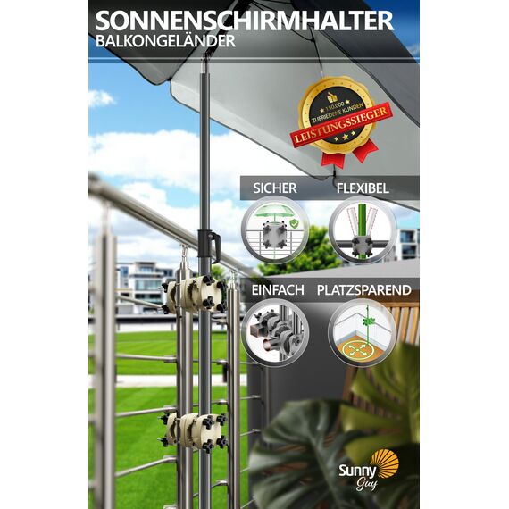 4smile Sonnenschirmhalter Balkongeländer SunnyGuy 2er Set, Sandbraun - Bombensichere, universelle Sonnenschirm Halterung Balkon - Kompakte Schirmhalterung Balkongeländer ersetzt Sonnenschirmständer