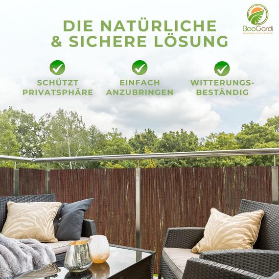BOOGARDI Weidenmatte - 20 Größen - Weidenzaun 150 cm hoch x 300 cm lang - Sichtschutzmatte Balkonverkleidung Gartenzaun Sichtschutz Zaun Garten Balkon Sichtschutzzaun Holz Weide