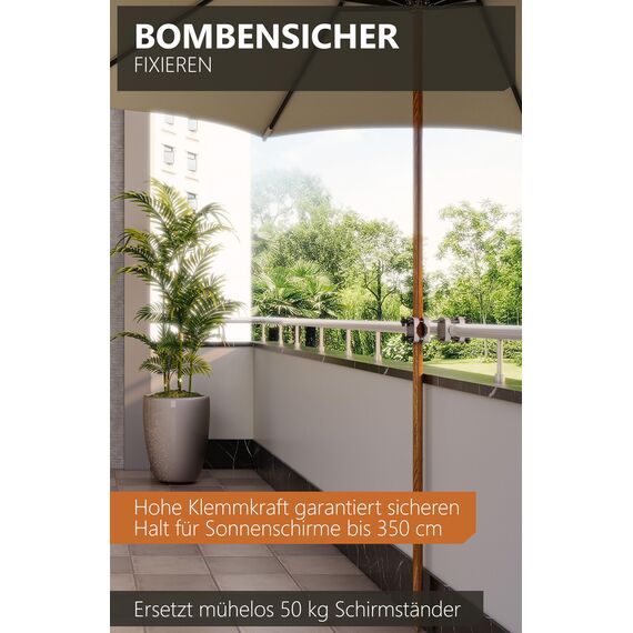 4smile Extra Langer Passend für Nicht standardisierte Balkone Sonnenschirmhalter Balkongeländer – & universeller Schirmhalter SunnyGuy (Anthrazit) – Stabiler Allrounder für alle Balkonschirme