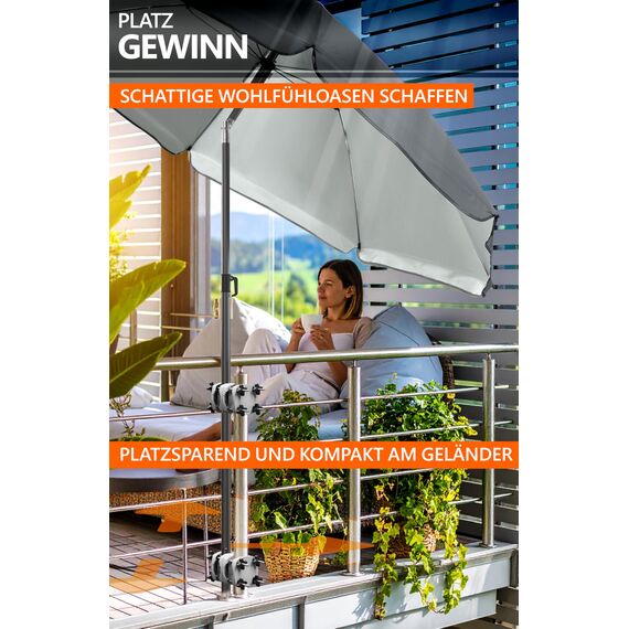 4smile Sonnenschirmhalter Balkongeländer SunnyGuy 2er Set, Anthrazit - Bombensichere, universelle Schirmständer Balkon - Kompakte Schirmhalterung Balkongeländer ersetzt Sonnenschirmständer