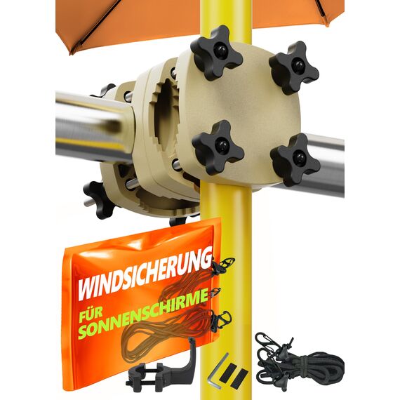 4smile Sonnenschirmhalter Balkongeländer SunnyGuy + Windsicherung für Sonnenschirme - Schirmhalterung Balkongeländer als Sonnenschirmständer Balkon - Sonnenschirm Halterung Balkon, Schwarz