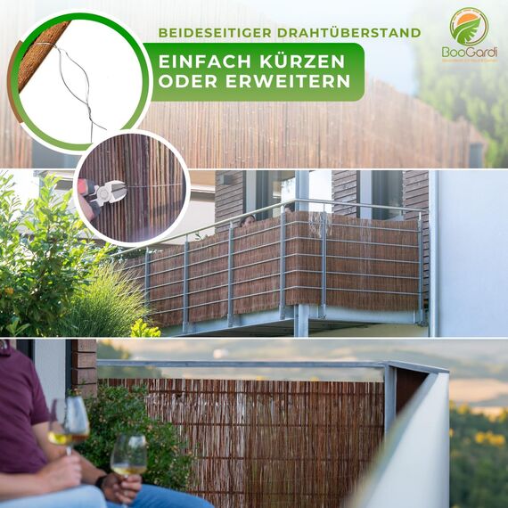 BOOGARDI Weidenmatte - 20 Größen - Weidenzaun 160 cm hoch x 500 cm lang - Sichtschutzmatte Balkonverkleidung Gartenzaun Sichtschutz Zaun Garten Balkon Sichtschutzzaun Holz Weide