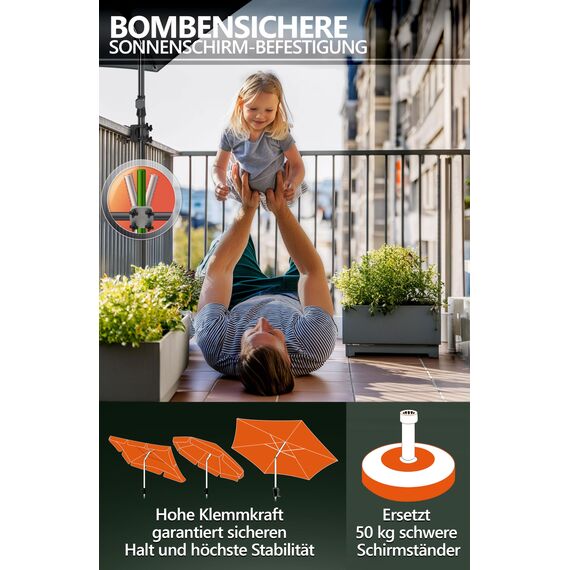 4smile Sonnenschirm Halterung Balkon, Grau - Universelle Kurbel Schutzhülle Gartenschirm Sonnenschirmhalter - Robuste Schirmhalterung Balkongeländer als Sonnenschirmständer Balkon