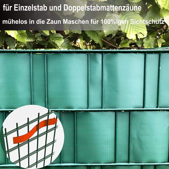 Sichtschutzstreifen Zaun 50 m x 19 cm inkl.30 Clips, Sichtschutz Zaunfolie PVC Sichtschutzstreifen Doppelstabmatten für Gartenzaun, Balkon/Diverse Farben