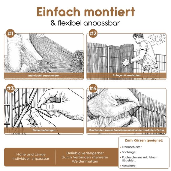 BOOGARDI Weidenmatte - 20 Größen - Weidenzaun 160 cm hoch x 500 cm lang - Sichtschutzmatte Balkonverkleidung Gartenzaun Sichtschutz Zaun Garten Balkon Sichtschutzzaun Holz Weide