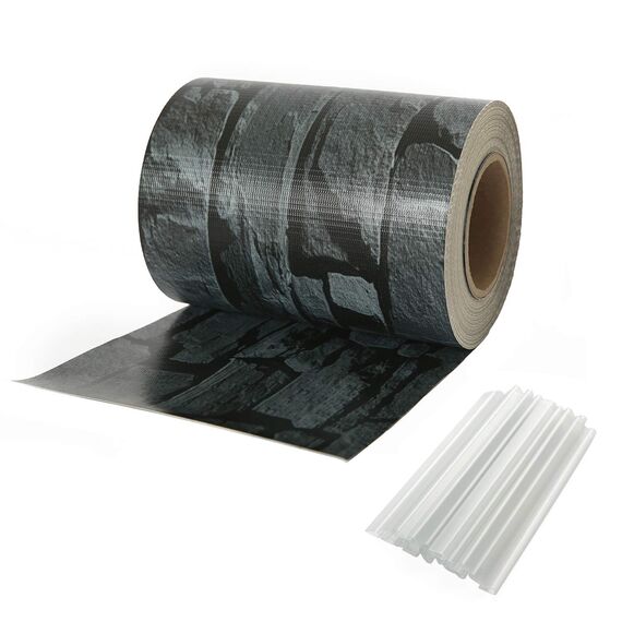 NAIMORUI PVC Sichtschutzfolie Sichtschutzstreifen Garten Sichtschutz Doppelstabmatten Zaun Inkl. 20 x Befestigungsclips 450g/m² - Doppelstabmatten für Gartenzaun - (19cm*35m Schiefer-Optik)