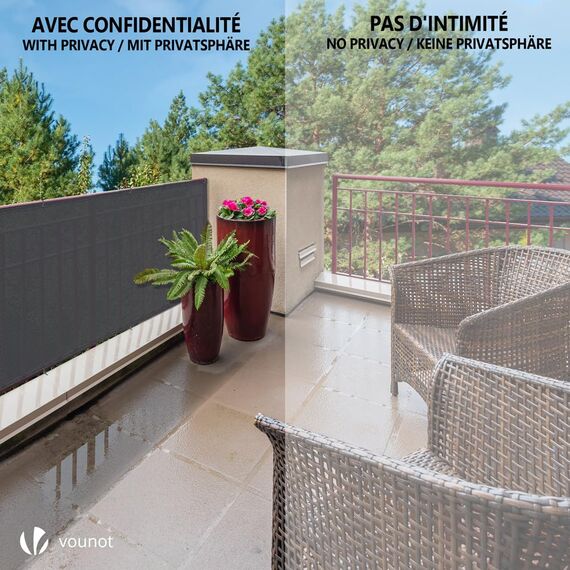 VOUNOT® Zaunblende 1.5×20m, Sichtschutz Zaun 150 g/m² HDPE Schattiernetz, Windschutz UV-resistent Reißfest, 85% Beschattungsgrad, mit Löcher und Kabelbinder, Anthrazit
