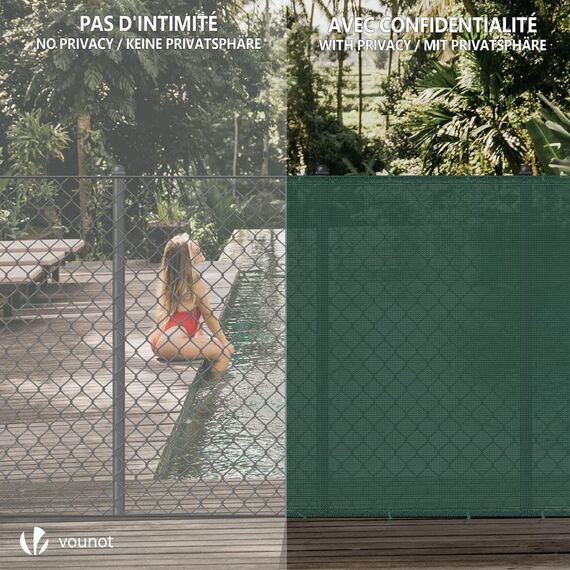 VOUNOT® Zaunblende 1.5×20m, Sichtschutz Zaun 150 g/m² HDPE Schattiernetz, Windschutz UV-resistent Reißfest, mit Löcher und Kabelbinder, Grün