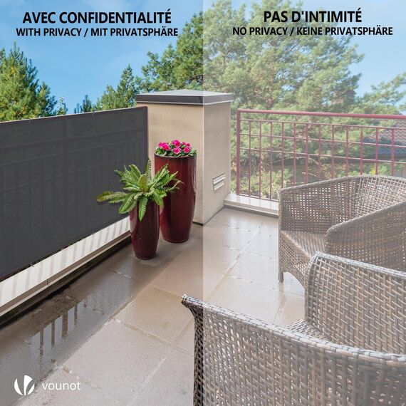 VOUNOT® Zaunblende 1.5×10m, Sichtschutz Zaun 150 g/m² HDPE Schattiernetz, Windschutz UV-resistent Reißfest, 85% Beschattungsgrad, mit Löcher und Kabelbinder, Anthrazit