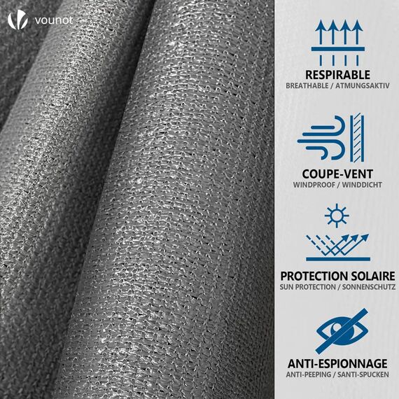 VOUNOT® Zaunblende 1.8×20m, Sichtschutz Zaun 150 g/m² HDPE Schattiernetz, Windschutz UV-resistent Reißfest, mit Löcher und Kabelbinder, Grau
