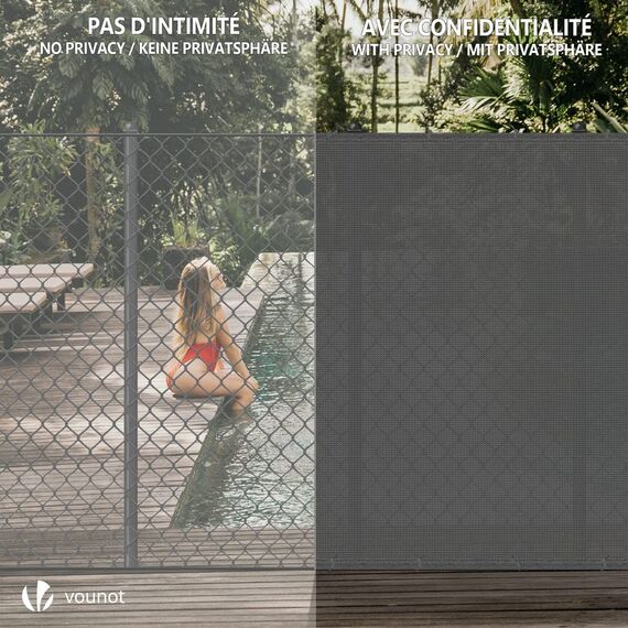 VOUNOT® Zaunblende 1.8×10m, Sichtschutz Zaun 150 g/m² HDPE Schattiernetz, Windschutz UV-resistent Reißfest, 85% Beschattungsgrad, mit Löcher und Kabelbinder, Grau
