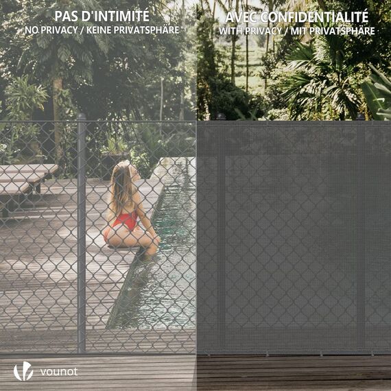 VOUNOT® Zaunblende 1.5×20m, Sichtschutz Zaun 150 g/m² HDPE Schattiernetz, Windschutz UV-resistent Reißfest, mit Löcher und Kabelbinder, Grau