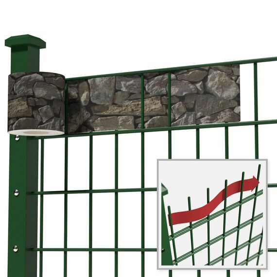 Naimorui PVC Sichtschutzfolie Sichtschutzstreifen Garten Sichtschutz Zaun Inkl. 20 x Befestigungsclips 450g/m² - Doppelstabmatten für Gartenzaun - (19cm*35m Stein-Optik)