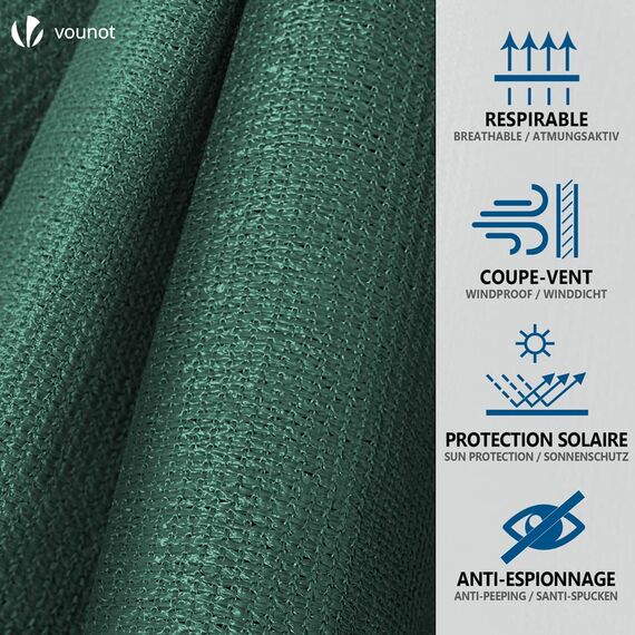 VOUNOT® Zaunblende 1×20m, Sichtschutz Zaun 150 g/m² HDPE Schattiernetz, Windschutz UV-resistent Reißfest, mit Löcher und Kabelbinder, Grün