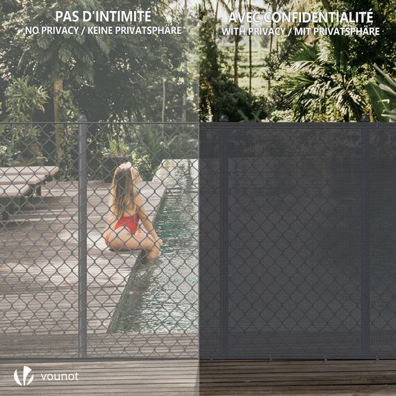 VOUNOT® Zaunblende 1.5×10m, Sichtschutz Zaun 150 g/m² HDPE Schattiernetz, Windschutz UV-resistent Reißfest, 85% Beschattungsgrad, mit Löcher und Kabelbinder, Anthrazit