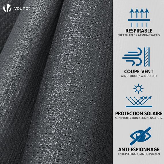 VOUNOT® Zaunblende 1.5×20m, Sichtschutz Zaun 150 g/m² HDPE Schattiernetz, Windschutz UV-resistent Reißfest, 85% Beschattungsgrad, mit Löcher und Kabelbinder, Anthrazit