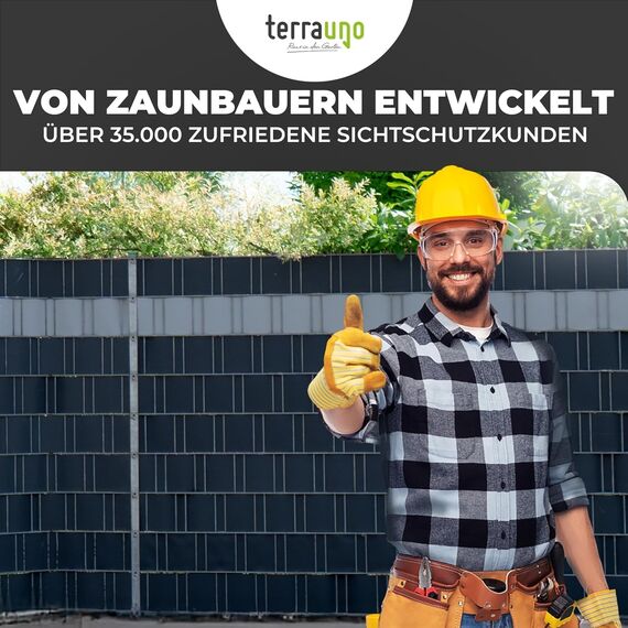 TerraUno Nachhaltige Sichtschutzstreifen für Doppelstabmatten, Polypropylen, Made in Germany, RAL 7040 Grau, 10 Streifen, extra stabil, Lederoptik, Zaun Sichtschutz mit UV-Beständigkeit