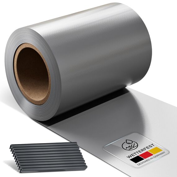 Juskys PVC Sichtschutzstreifen Doppelstabmatten Zaun - 35m x 19 cm - 30 Befestigungsclips - hellgrau - Zaunfolie Sichtschutz Windschutz Garten Gartenzaun