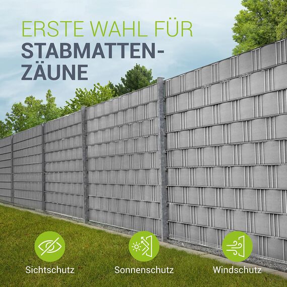 Juskys PVC Sichtschutzstreifen Doppelstabmatten Zaun 3er Set - 3 Rollen á 35m x 19cm - 90 Befestigungsclips - Zaunfolie Sichtschutz Windschutz - hellgrau