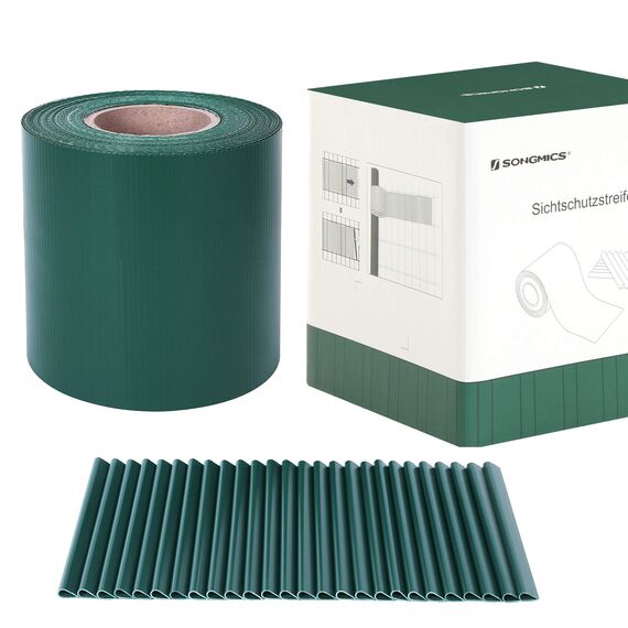 SONGMICS PVC Sichtschutzstreifen, Zaunfolie 40 m x 19 cm, extra dick und Blickdicht, mit 25 x Befestigungsclips, grün GPJ040L