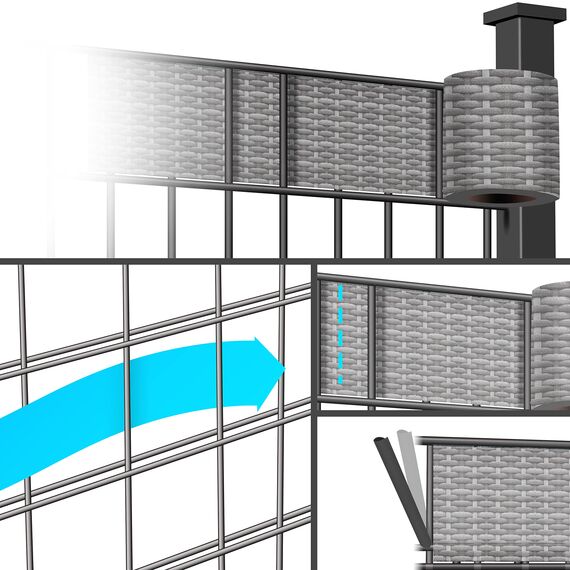 KESSER® PVC Sichtschutzstreifen Sichtschutz Rolle Doppelstabmatten Zaun Blickdicht 70m x 19 cm | 60 Befestigungsclips | Wetterfest Windschutz | Zaunfolie Sichtschutz Garten Gartenzaun Rattan-Grau