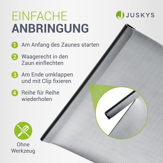 Juskys PVC Sichtschutzstreifen Doppelstabmatten Zaun 2er Set - 2 Rollen á 35m x 19cm - 60 Befestigungsclips - Zaunfolie Sichtschutz Windschutz - hellgrau
