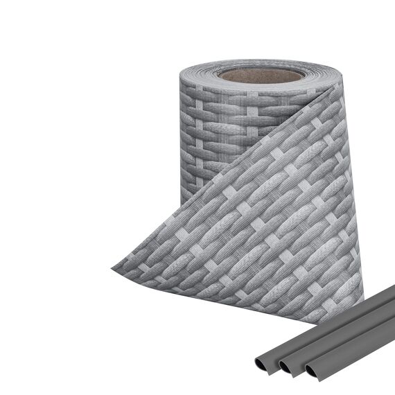 KESSER® PVC Sichtschutzstreifen Sichtschutz Rolle Doppelstabmatten Zaun Blickdicht 35m x 19 cm | 30 Befestigungsclips | Wetterfest Windschutz | Zaunfolie Sichtschutz Garten Gartenzaun Rattan-Grau