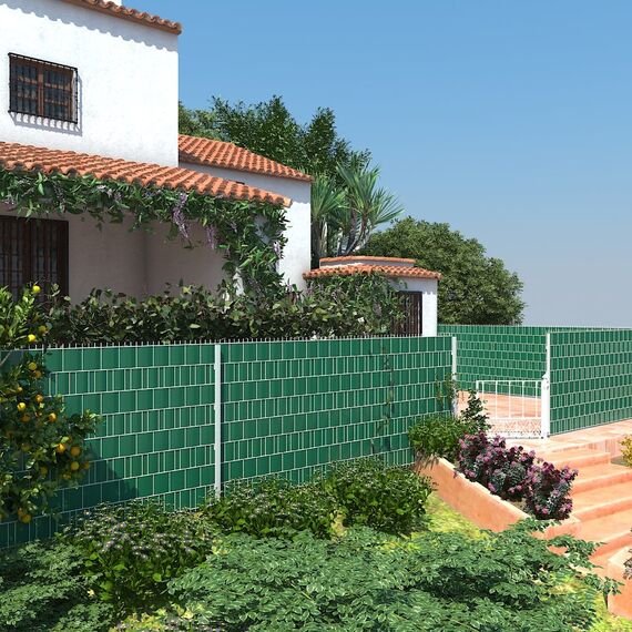 SONGMICS PVC Sichtschutzstreifen, Zaunfolie 40 m x 19 cm, extra dick und Blickdicht, mit 25 x Befestigungsclips, grün GPJ040L