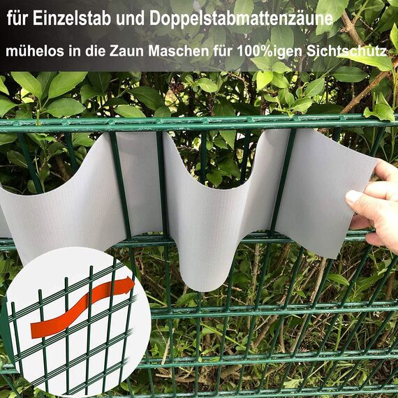 Sichtschutzstreifen Zaun 50 m x 19 cm inkl.30 Clips, Sichtschutz Zaunfolie PVC Sichtschutzstreifen Doppelstabmatten für Gartenzaun, Balkon/Diverse Farben
