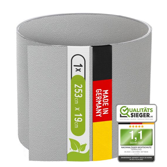 TerraUno Nachhaltige Sichtschutzstreifen für Doppelstabmatten, Polypropylen, Made in Germany, RAL 7040 Grau, 1 Streifen, extra stabil, Lederoptik, Zaun Sichtschutz mit UV-Beständigkeit