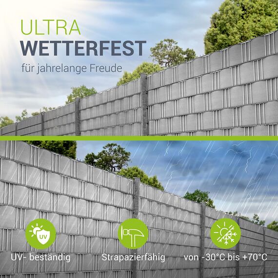 Juskys PVC Sichtschutzstreifen Doppelstabmatten Zaun 2er Set - 2 Rollen á 35m x 19cm - 60 Befestigungsclips - Zaunfolie Sichtschutz Windschutz - hellgrau