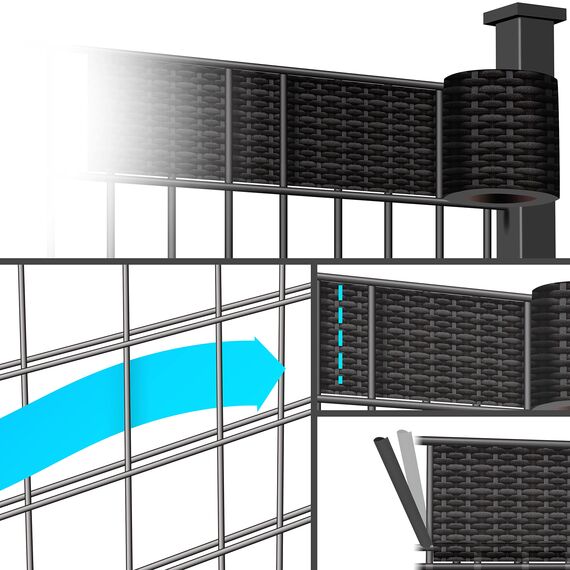 KESSER® PVC Sichtschutzstreifen Sichtschutz Rolle Doppelstabmatten Zaun Blickdicht 70m x 19 cm | 60 Befestigungsclips | Wetterfest Windschutz | Zaunfolie Sichtschutz Garten Gartenzaun Rattan-Anthrazit