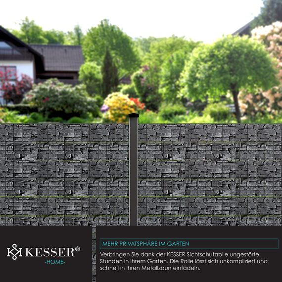 KESSER® PVC Sichtschutzstreifen Sichtschutz Rolle Doppelstabmatten Zaun Blickdicht 70m x 19 cm | 60 Befestigungsclips Wetterfest Windschutz | Zaunfolie Sichtschutz Garten Gartenzaun Schiefer - Anthra
