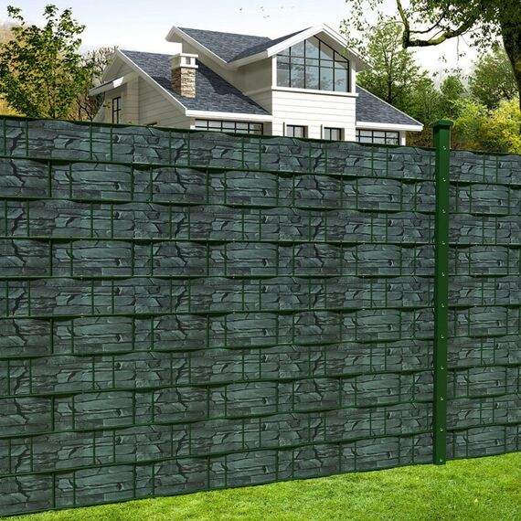 NAIMORUI PVC Sichtschutzfolie Sichtschutzstreifen Garten Sichtschutz Doppelstabmatten Zaun Inkl. 20 x Befestigungsclips 450g/m² - Doppelstabmatten für Gartenzaun - (19cm*35m Schiefer-Optik)