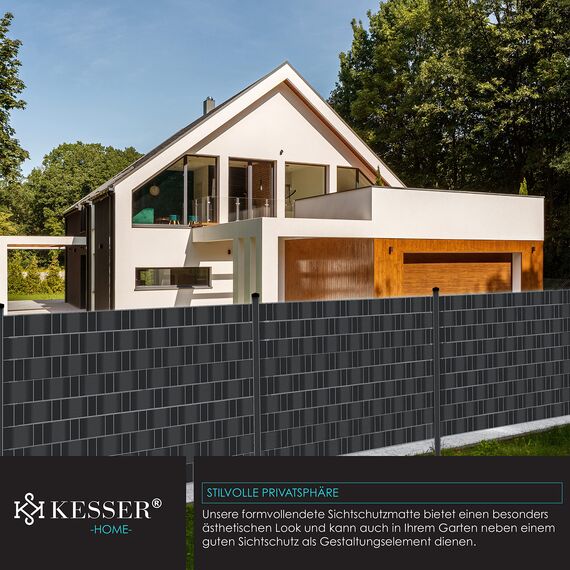 KESSER® PVC Sichtschutzstreifen Sichtschutz Rolle Doppelstabmatten Zaun Blickdicht | 35m x 19 cm | 30 Befestigungsclips | Wetterfest und Windschutz | Zaunfolie Sichtschutz Garten Gartenzaun, Grau