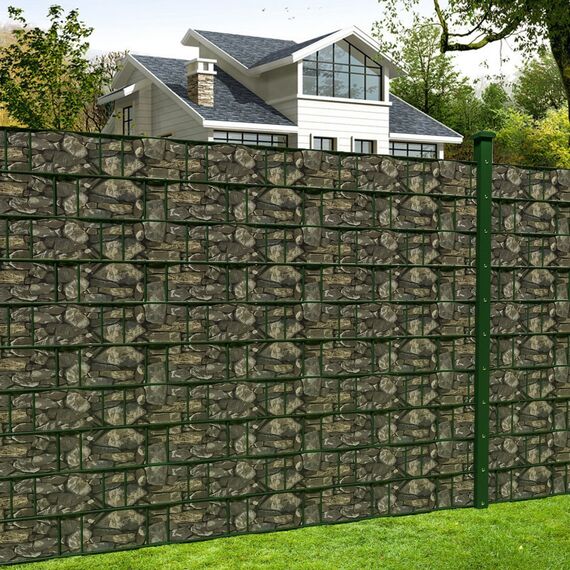 Naimorui PVC Sichtschutzfolie Sichtschutzstreifen Garten Sichtschutz Zaun Inkl. 20 x Befestigungsclips 450g/m² - Doppelstabmatten für Gartenzaun - (19cm*35m Stein-Optik)