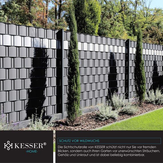 KESSER® PVC Sichtschutzstreifen Sichtschutz Rolle Doppelstabmatten Zaun Blickdicht | 35m x 19 cm | 30 Befestigungsclips | Wetterfest und Windschutz | Zaunfolie Sichtschutz Garten Gartenzaun, Grau