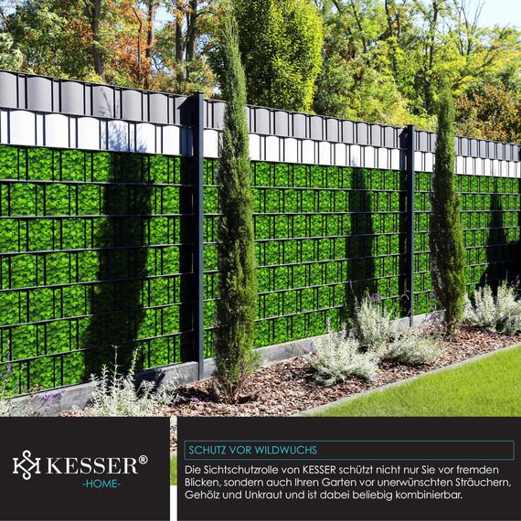 KESSER® PVC Sichtschutzstreifen Sichtschutz Rolle Doppelstabmatten Zaun Blickdicht 35m x 19 cm | 30 Befestigungsclips | Wetterfest Windschutz | Zaunfolie Sichtschutz Garten Gartenzaun Efeu